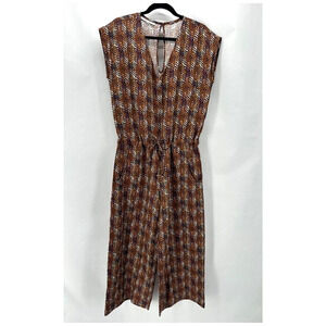 Bryn Walker 100% Linen Jumpsuit Womens XS Chevron Wide Leg‎ Boho Lagenlook NWOT